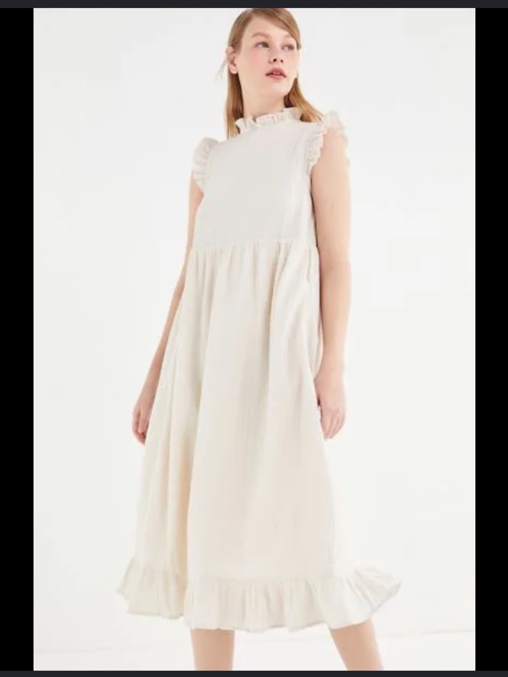 Urban Outfitters Gabby babydoll Midi Dress Women Small Cream Cottage Gauzy